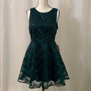 Lulus-Forest Green Sequin Backless Skater Dress